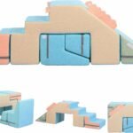 4 in 1 Foam Climbing Blocks for Toddlers, Indoor Soft Climb and Crawl Play Climbing Toys for Creativity & Imagination, (Linen-Blue-Pink)