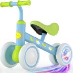Colorful Lighting Baby Balance Bike for 1 Year Old Boys Girls, 12-24 Months Toddler Balance Bike, No Pedal 4 Wheels Bike with Soft Seat, Infant Toddler First Bike, 1st Birthday Gifts