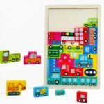 Wooden Blocks Puzzle Russian Blocks for Kids Age 3 4 5 Years Old, Children's Puzzle Game Board Learning Education Montessori Toddler Puzzle Wooden Toys for Kids Birthday Party Gift (Vehicle)