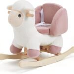 Baby Sheep Rocking Horse, Kids Plush Stuffed Rocking Animals, Ovis Aries Rocker with Seatbelt for 6 Months Babies, White Romney Rocking Horse for Toddler 1-3 Age Girl