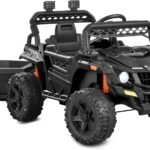 Kids 12V Electric Ride On  Car and Trr w/Parent Control, LED Lights, 2 Speeds, Bluetooth - Black