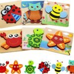 Montessori Toys for 1 2 3 Year Old Boys Girls Wooden Toddler Puzzles Kids Infant Baby Educational Learning Toys for Toddlers 1-3 Gifts 6 Animal Shape Jigsaw Eco Friendly Travel  Building Toy Games