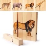 Wooden Puzzles for Toddlers 1-3: Animal Toddler Puzzles for 2-4 Years Old, Montessori Toys Learning Educational Chunky Puzzle, 4-in-1 Safari Animal Wooden Toys for Kids Baby Boys Girls Gifts