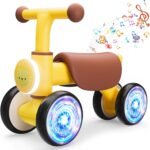Balance Bike Toys for 1 Year Old Boy, Toddler Toys for 1 Year Old Girls Gifts, Toddler Bike with Colorful Glow Wheel, Soft Music, Cute Animal Sound, One Year Old Birthday Gifts