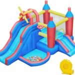 Inflatable Bounce House, 7-in-1 Bouncy Castle Combo w/Ball Pit & Bouncing Area & Slides & Basketball Game & Dart Game, Jump House for Kids Aged 3-10 w/Storage Bag & 470W Blower